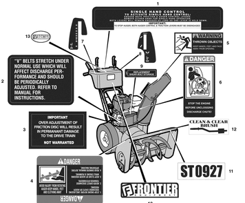 Decals Diagram and Parts List for 627904X16B 2004 Briggs and Stratton Snow Blower